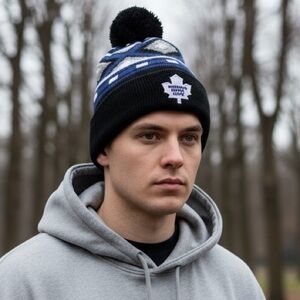 Kids Pom-Pom Beanie - Blue and Black